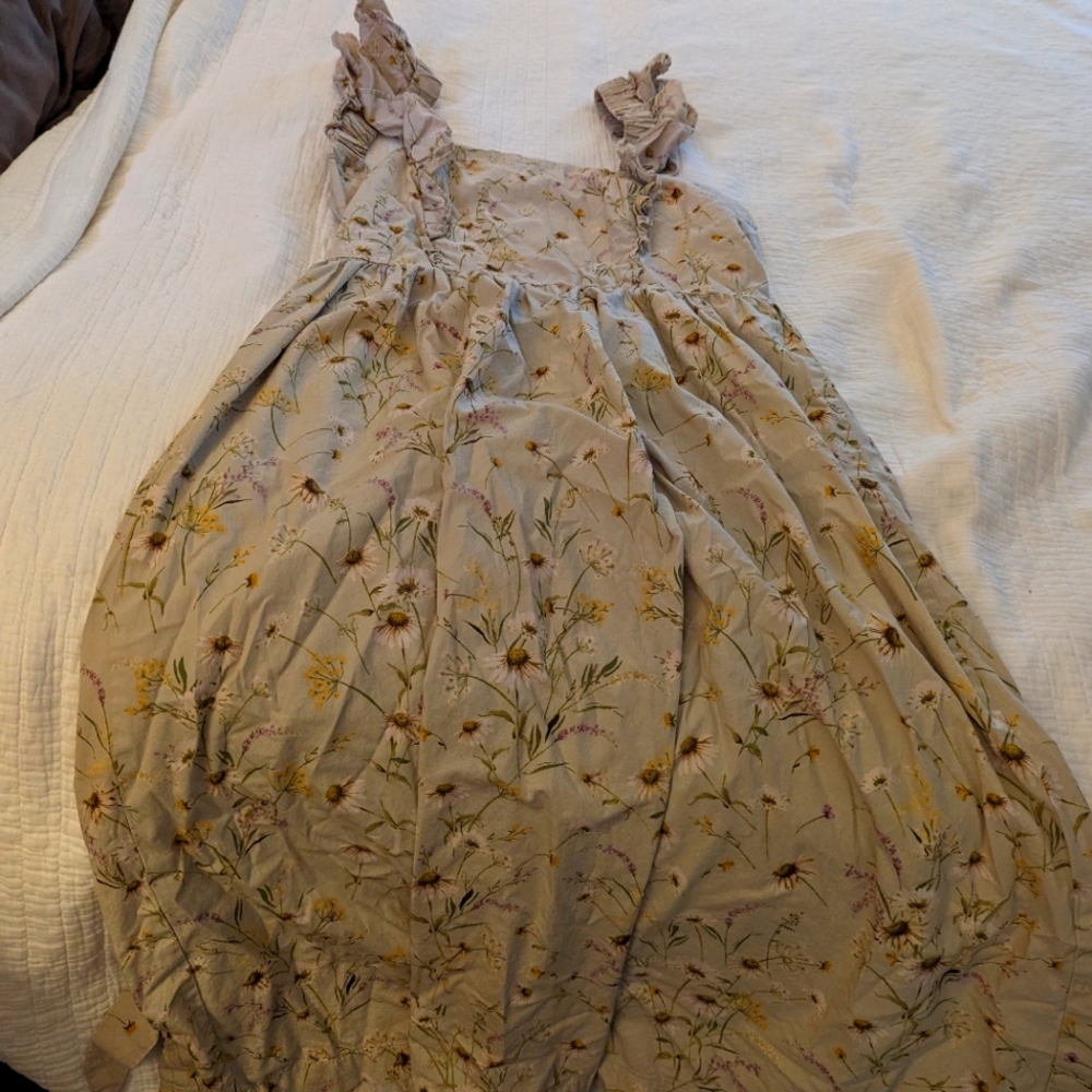 HM floral green pinafore dress M